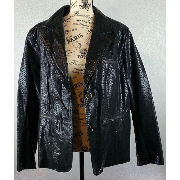Bradley Bayou Leather Reptile Print Jacket, size Large - Picture 2 of 11
